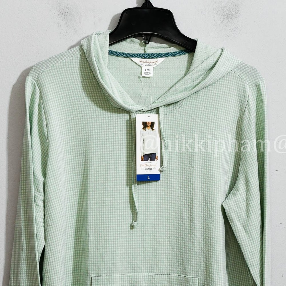 NWT Weatherproof Vintage Ladies' Gingham Hoodie in  green IN LARGE - Picture 3 of 6